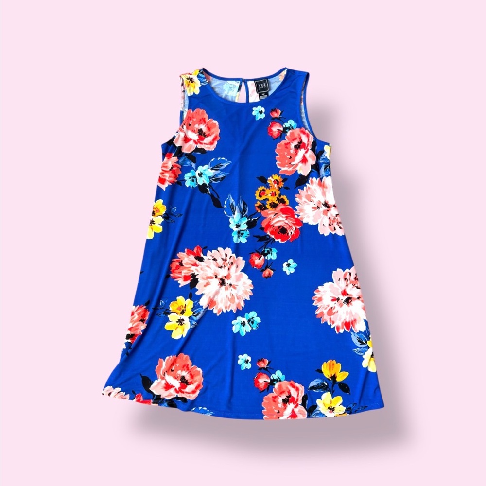 Royal Blue Floral Sleeveless Mini Dress - Picture 4 of 6